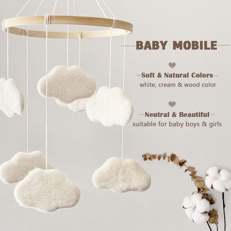 EBINGMIMA Baby Mobile for Crib - Boho Crib Mobile - Felt Cloud Mobile - Gender Neutral Baby Mobile - Boho Nursery Decor - Crib Mobile for Girls, Boys - Mobile for Bassinet, Pack N Play - Cloud - Image 2